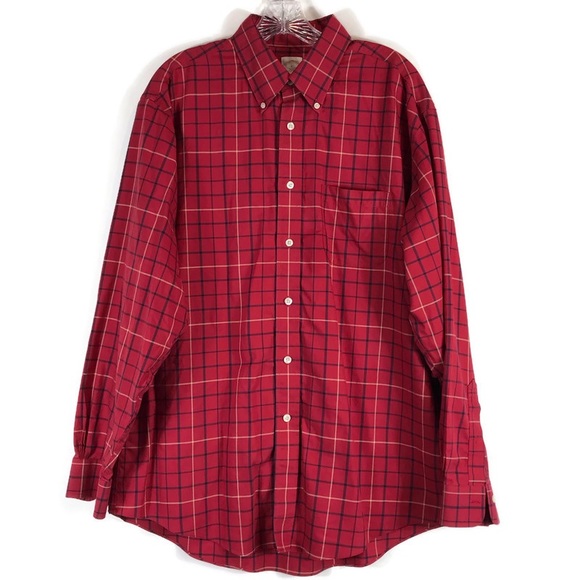 Brooks Brothers Shirt Button Down Red navy plaid Mens size Large 100% cotton - Picture 1 of 12
